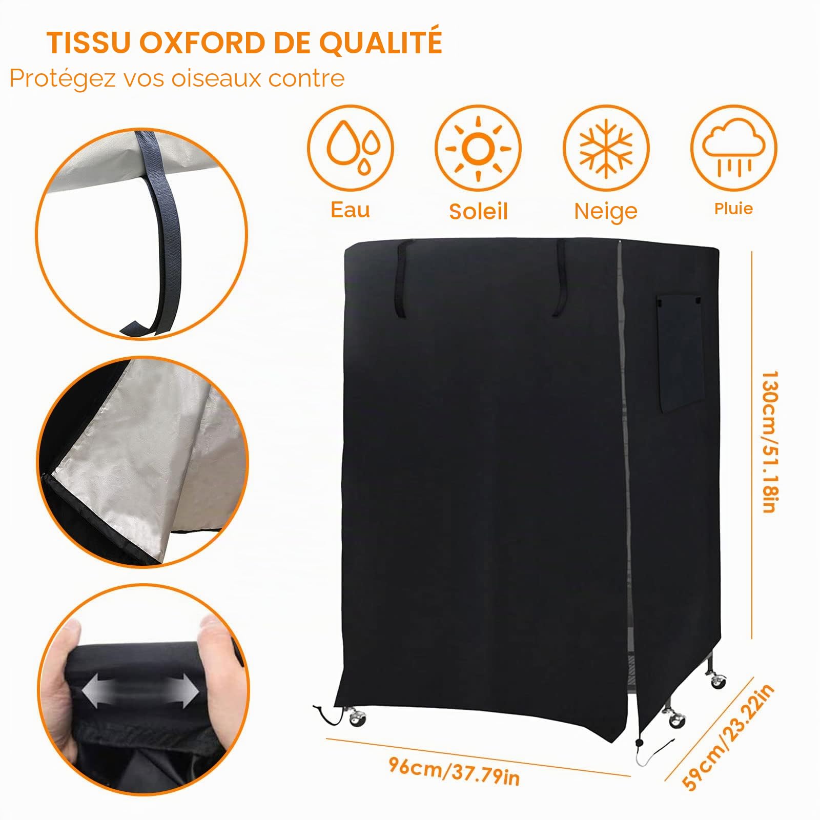 Housse de cage à oiseaux imperméable et solaire pour perroquet, extra large, fournitures pour animaux domestiques, housses de cage à oiseaux pour perruches, perruches, aras, 130 x 96 x 59