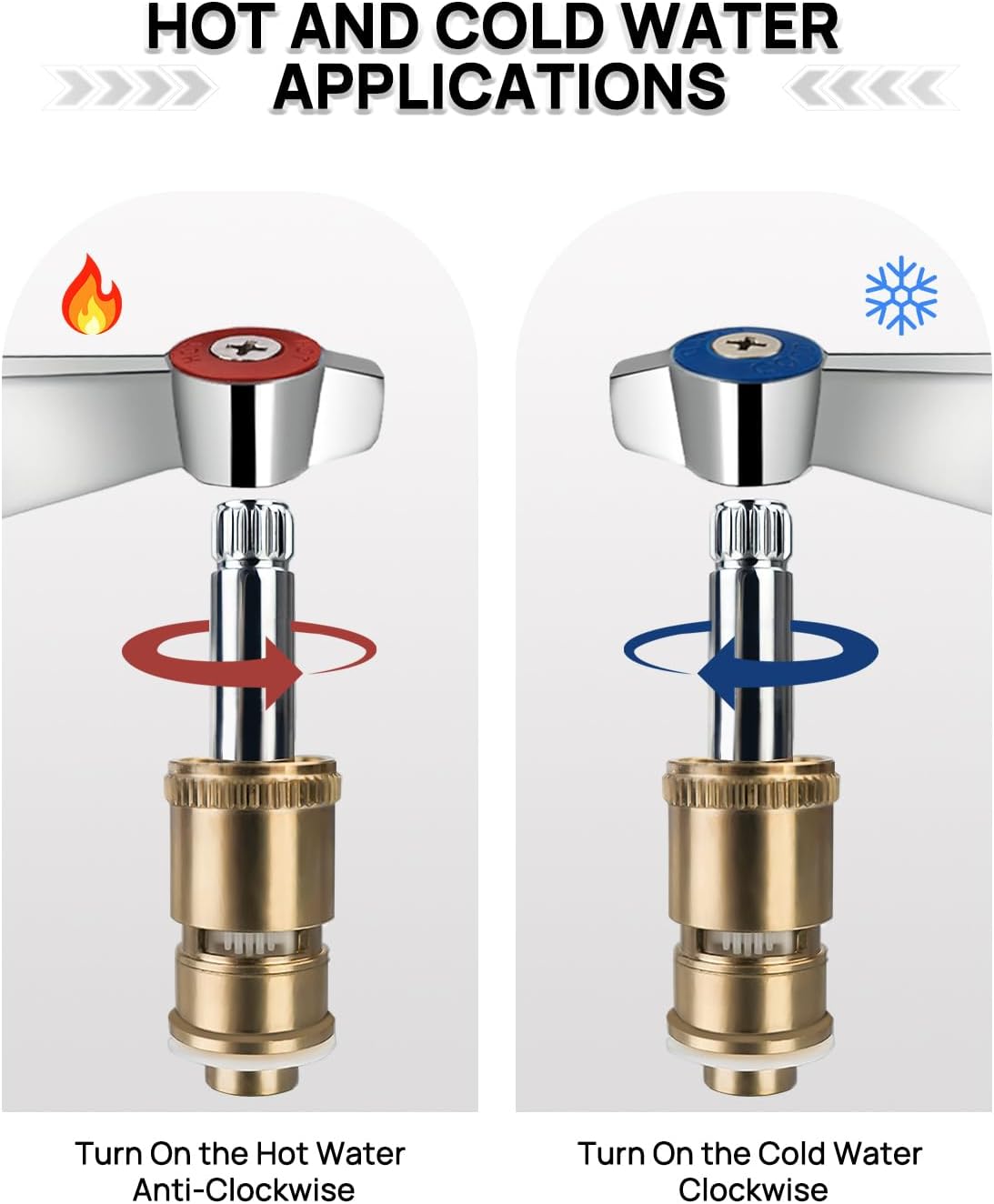 Lead-Free Brass Handle Stem Assembly Commercial Faucet Parts for Pre Rinse Sprayer Commercial Kitchen Sink Faucet Hot and Cold Side Handle Ceramic Cartridge Fits Kitchen, Restaurant, Industrial