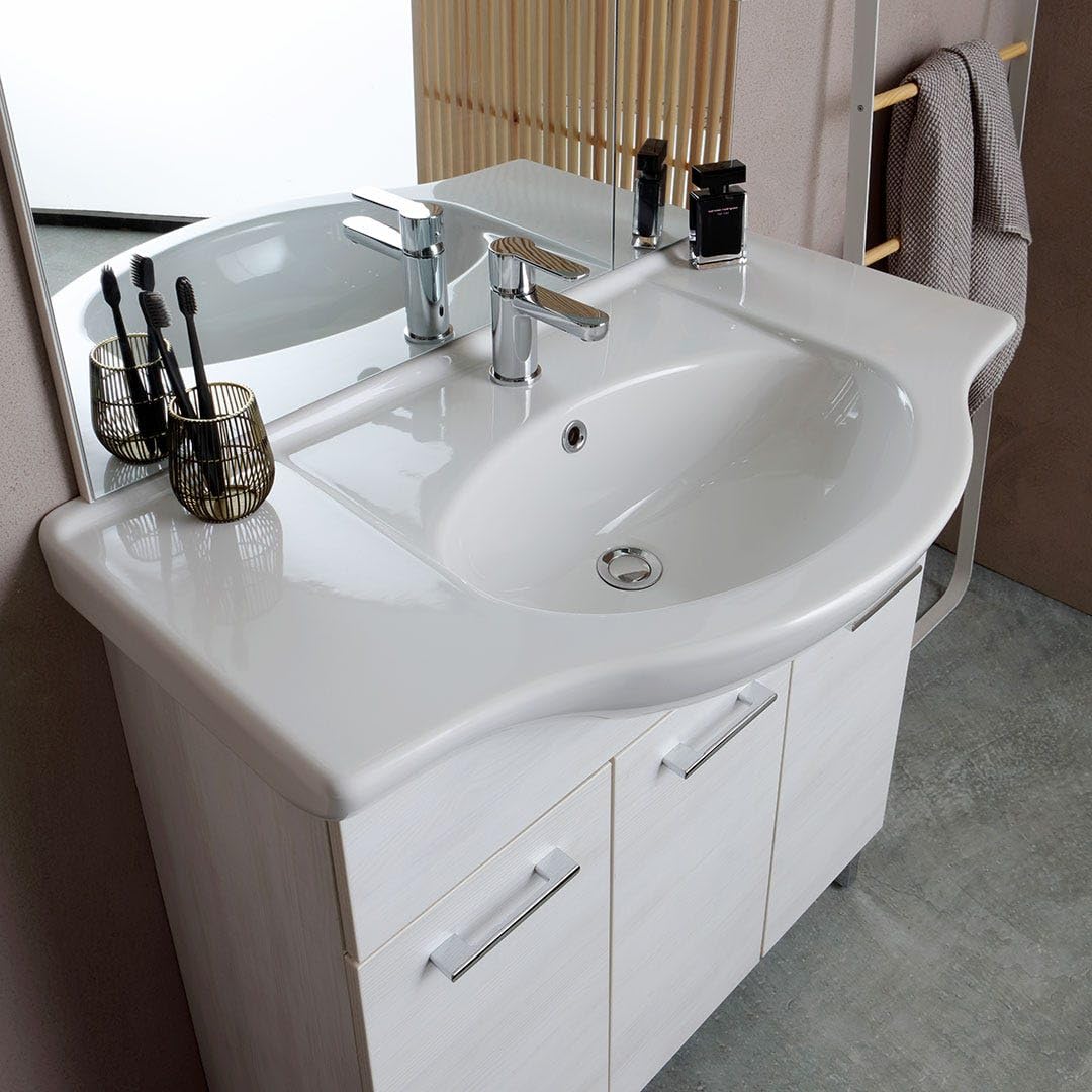 Kiamami Valentina Mueble de baño de pie 85 cm en Roble Blanco Efecto Madera