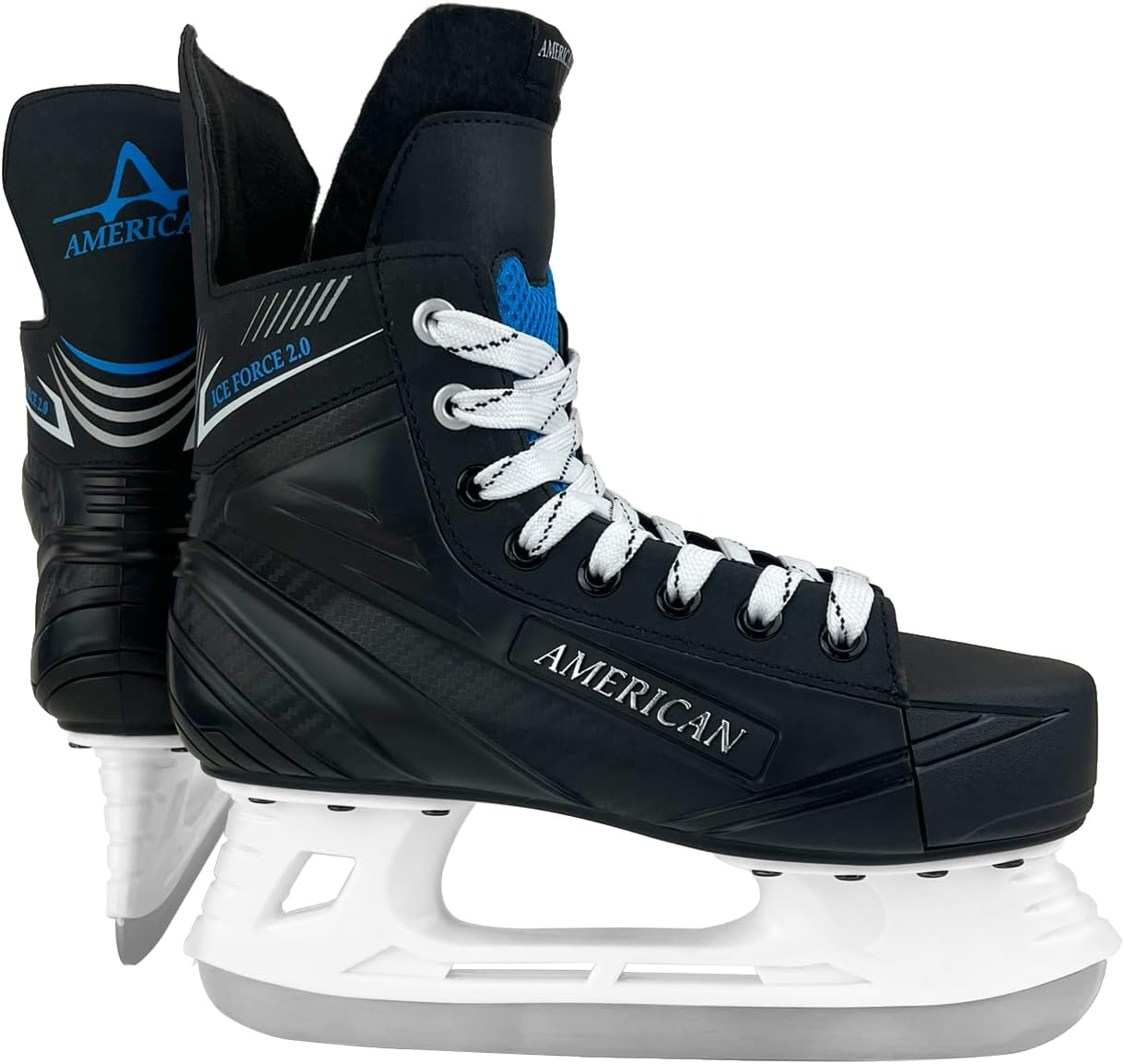 American Athletic Ice Force 2.0 Men's Hockey Skates - Lightweight with Reinforced Ankle Support, Moisture-Resistant Lining, Stainless Steel Blade for Indoor/Outdoor