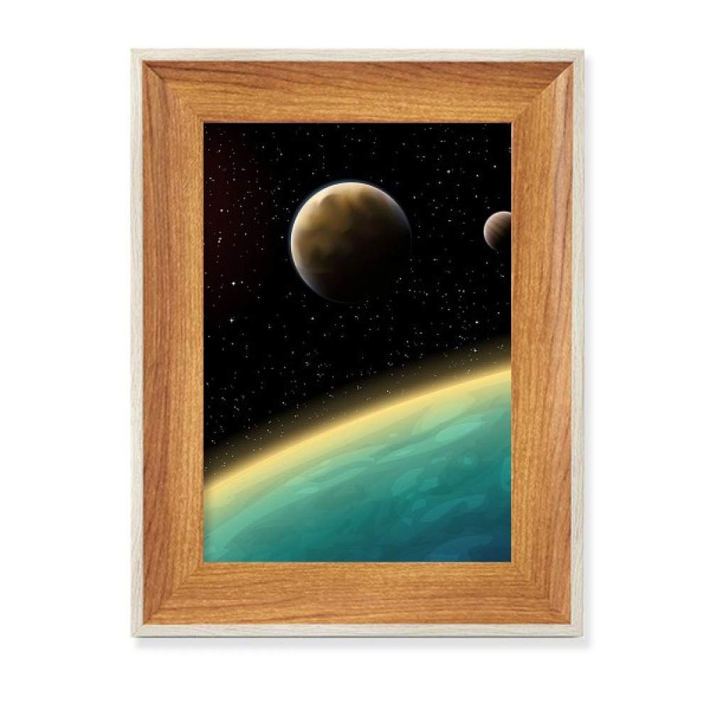 Cadre photo bois bleu univers planète terre galaxie pour salon