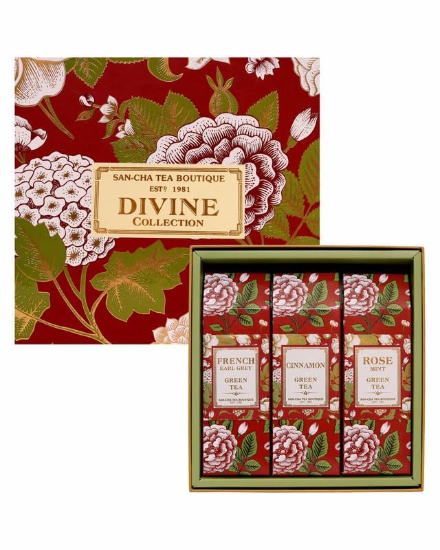 Image of Sancha Tea Boutique Divine Collection Gift Box Assortment - French Earl Grey, Cinnamon & Rose Mint Green Tea, 150gm Loose Leaf, Pack of 3