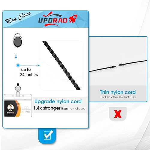 Miniatura 3 de KTRIO Paquete de 2 soportes horizontales retráctiles para insignias, soporte para tarjetas de identificación con clip de carrete de mosquetón