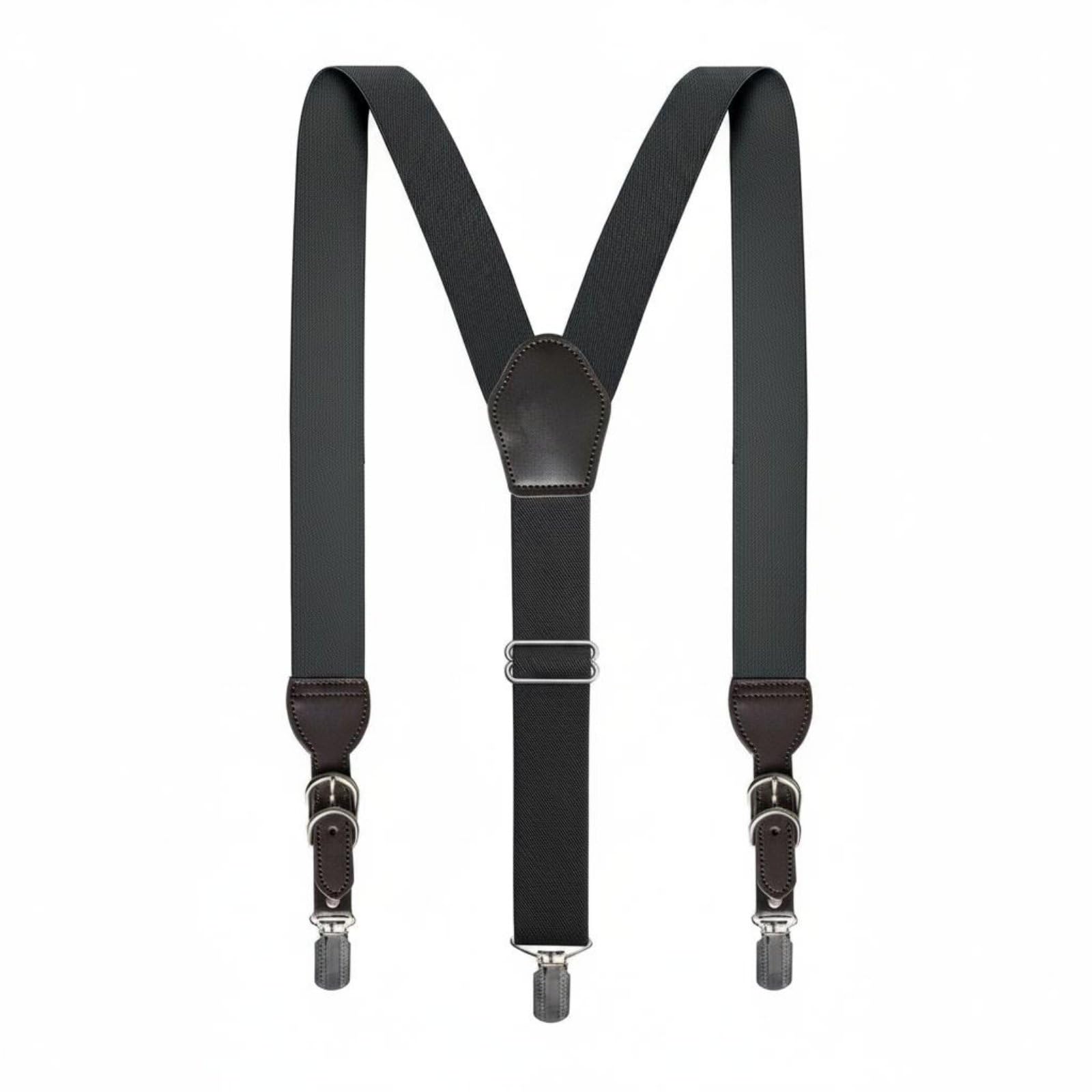 Elastic Strapping Adjustable Y-Back Suspenders Leather Reinforced Heavy Duty Clip Metal Clips Braces Stitched Connector For Workwear, Casual Wear, Dark Gray | Mens Accessories Clothing-image-40