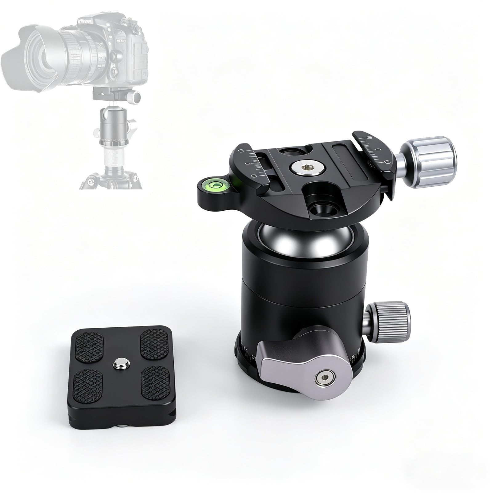 LICAEVEY 36 Mm Metalowa Głowica Kulowa Panoramiczna, 3 Niezależne Pokrętła Blokujące, Obrót o 360 Stopni, Płytka Szybkiego Montażu 1/4 Cala do Statywu, Monopodu, Aparatu DSLR
