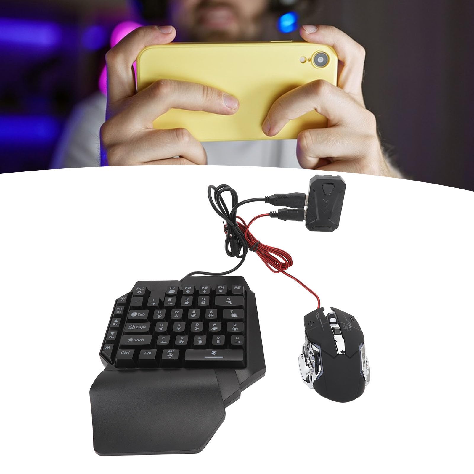 Paquete Combinado de Juegos Móviles 4 en 1, Juego de Convertidor de Teclado y Mouse para Mix Pro, Teclado para Juegos con una Mano, Mouse para RGB, Soporte para Teléfono, Carga Rápida 5V 2A,