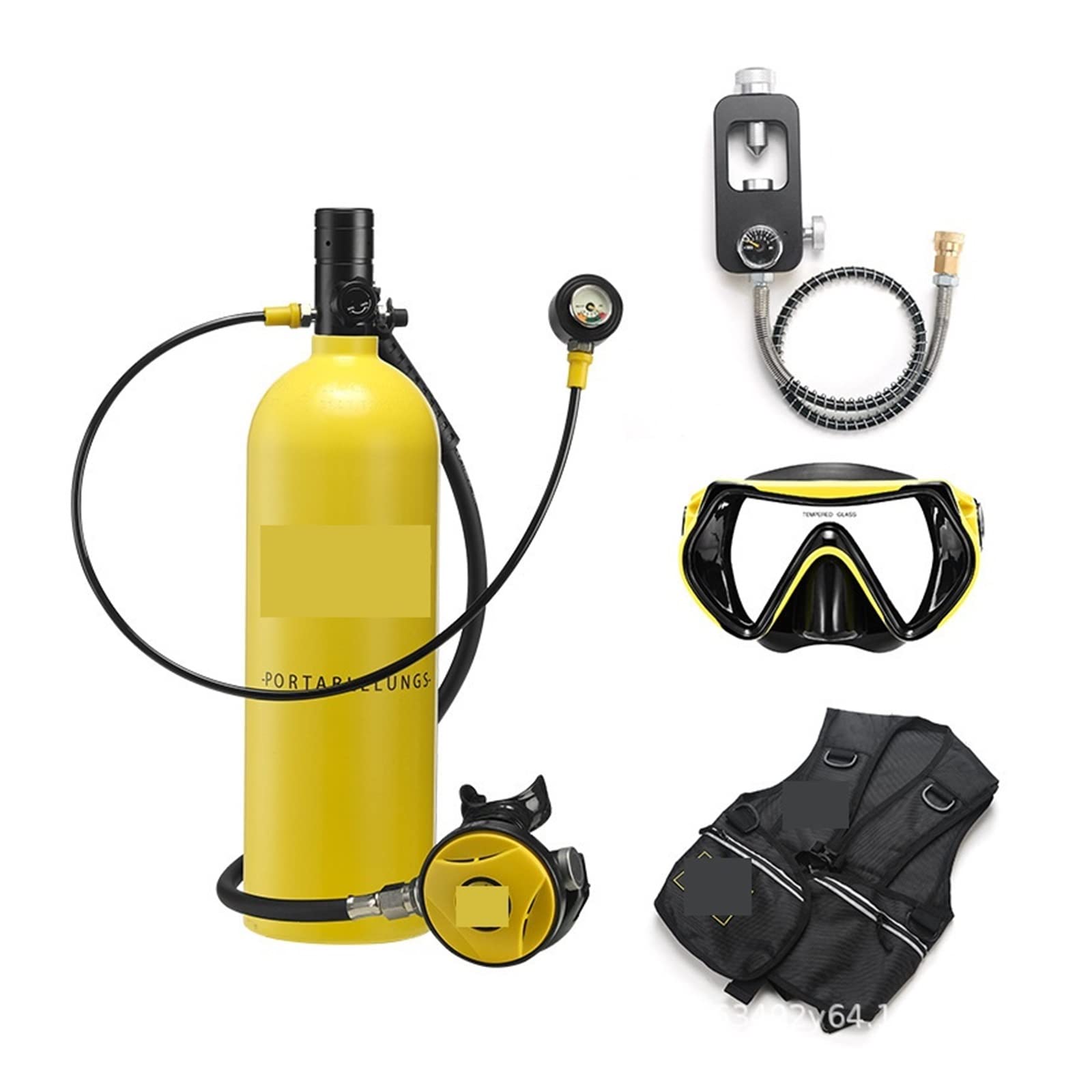 Portable Dive Cylinder, 2L Diving Snorkeling Equipment Residual Pressure Gauge(Giallo)