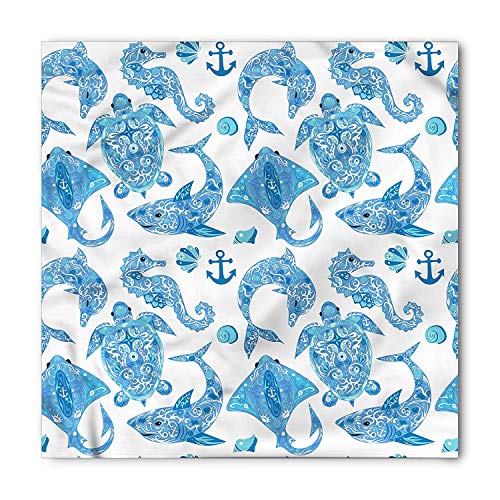 Anchor Bandana, Turtle and Dolphin in Sea, Unisex Head and Neck Tie