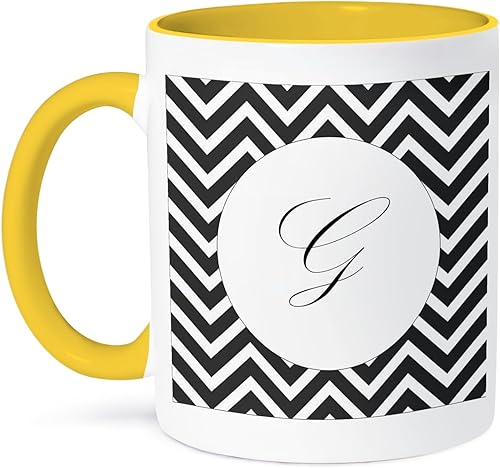 Miniatura 8 de 3dRose Print Of Script F On Black White Chevron Stripes Taza, 11 oz