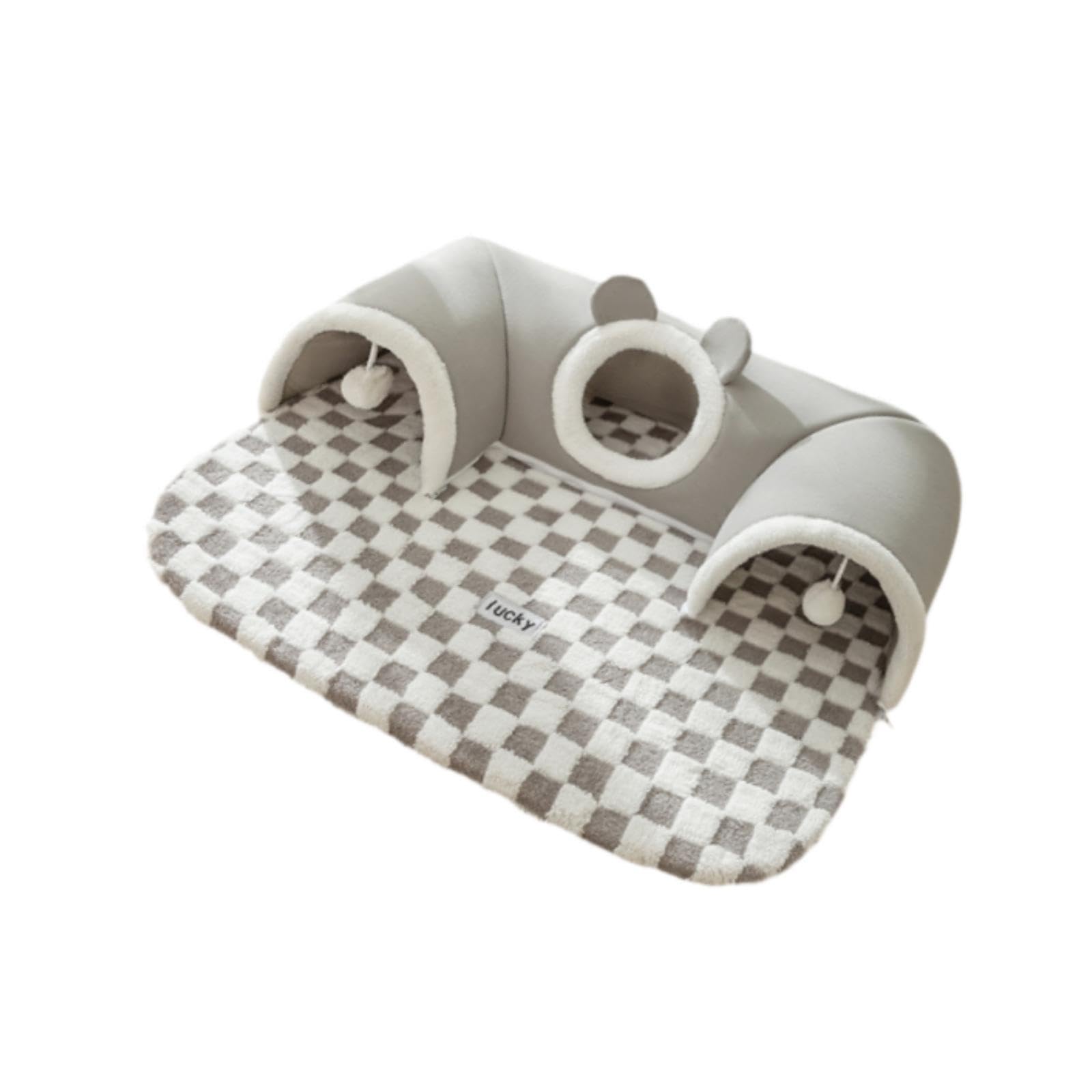 Letto a Tunnel per Gatti, Tubo per Gatti con Letto, Tunnel Rimovibile per Piccoli Animali, Centro attività per Gatti, per Criceti, Gatti da Interno, Grigio S