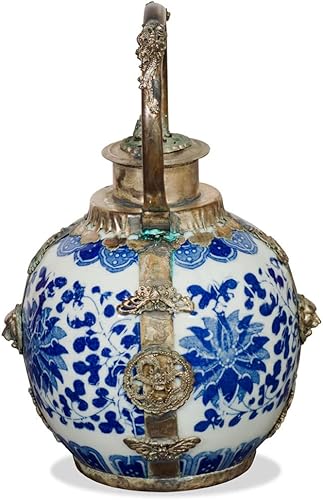 Miniatura 3 de Pintado a mano tibetano decorativos y latón de porcelana tetera con diseño de dragón y Phoenix, Porcelano, AzulBlanco