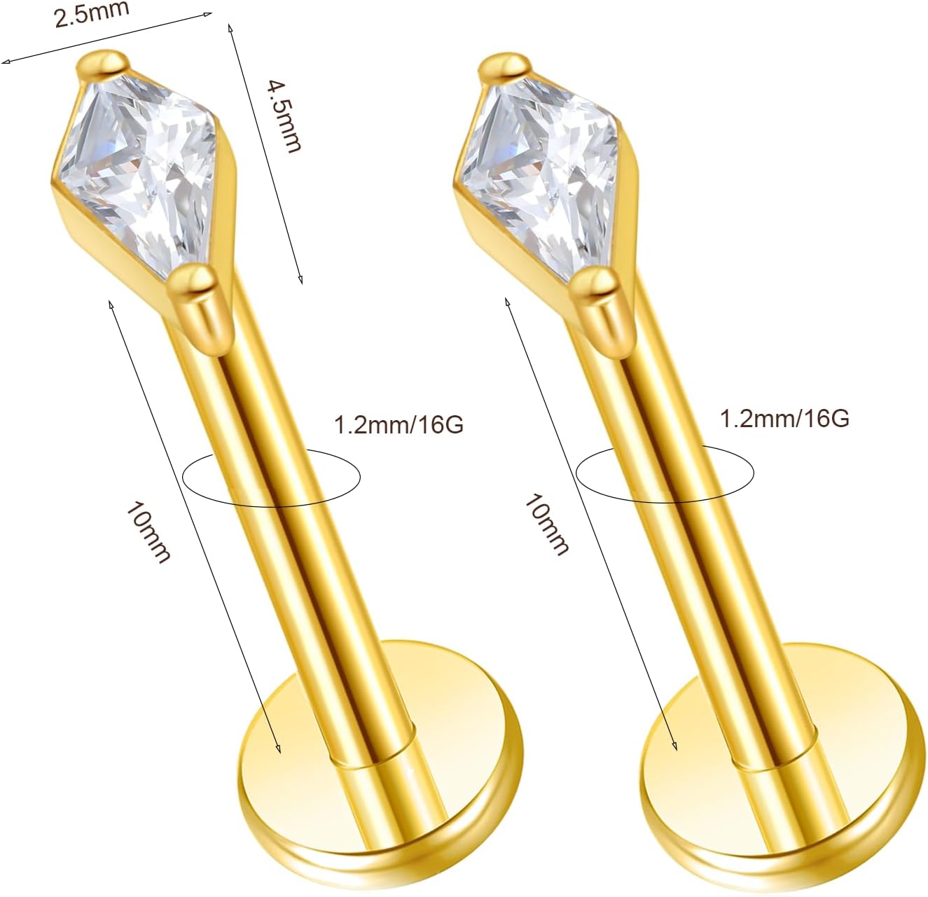 G23 Titanium 16g 18g 20g Flat Back Studs Earrings | F136 Implant Grade Titanium Press Fit Threadless Push in Labret Cartilage Helix Lip Monroe Tragus Conch Piercing Jewelry - Image 2