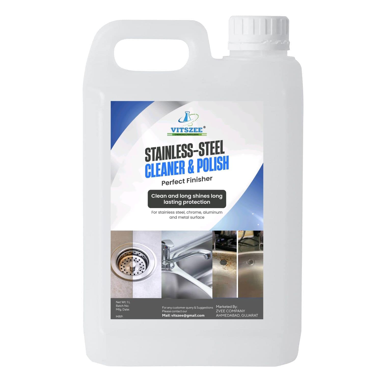 VITSZEE Stainless Steel Cleaner & Polish 1L liquid base | Removes Water Marks and Grease from Appliances, Removes Tough Dirt-image-10