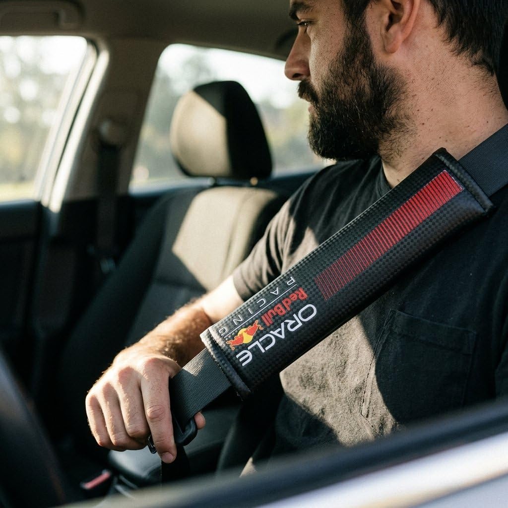 Red Bull Racing Boucle De Ceinture en Fibre De Carbone RedBull - Design Sportif Et élégant - Protection De Ceinture De Voiture