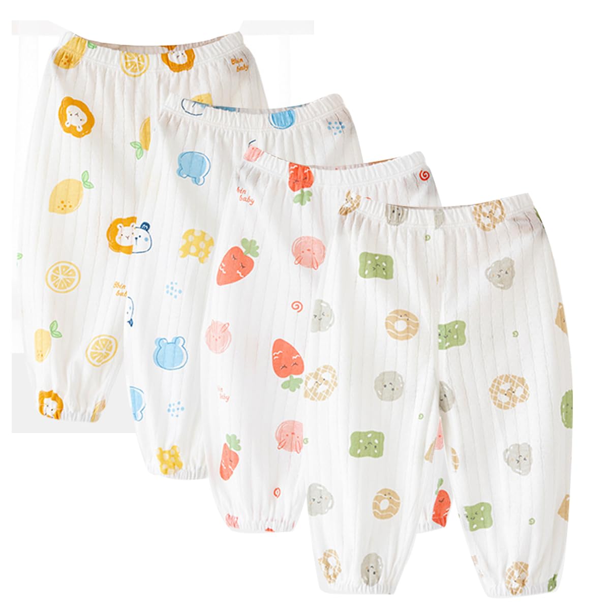 Lot de 4 Pantalons légers Bébé Fille Garçon 3-6-12-24 Mois Pantalon De Survêtement Harem Pantalon Décontracté élastique Pantalon de Jogging d'été pour Enfant 2-5 Ans, 59-115cm