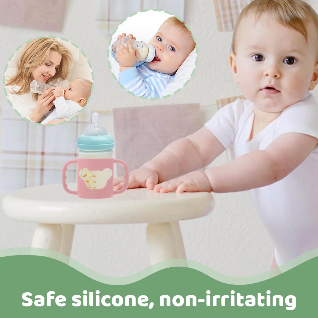 2 Pezzi Manici per Biberon, Maniglia per Bottiglia di Ampio Calibro, Impugnatura per Biberon Silicone, Baby Feeding Portaborraccia, per Biberon con Diametro Esterno Superiore a 5.5cm