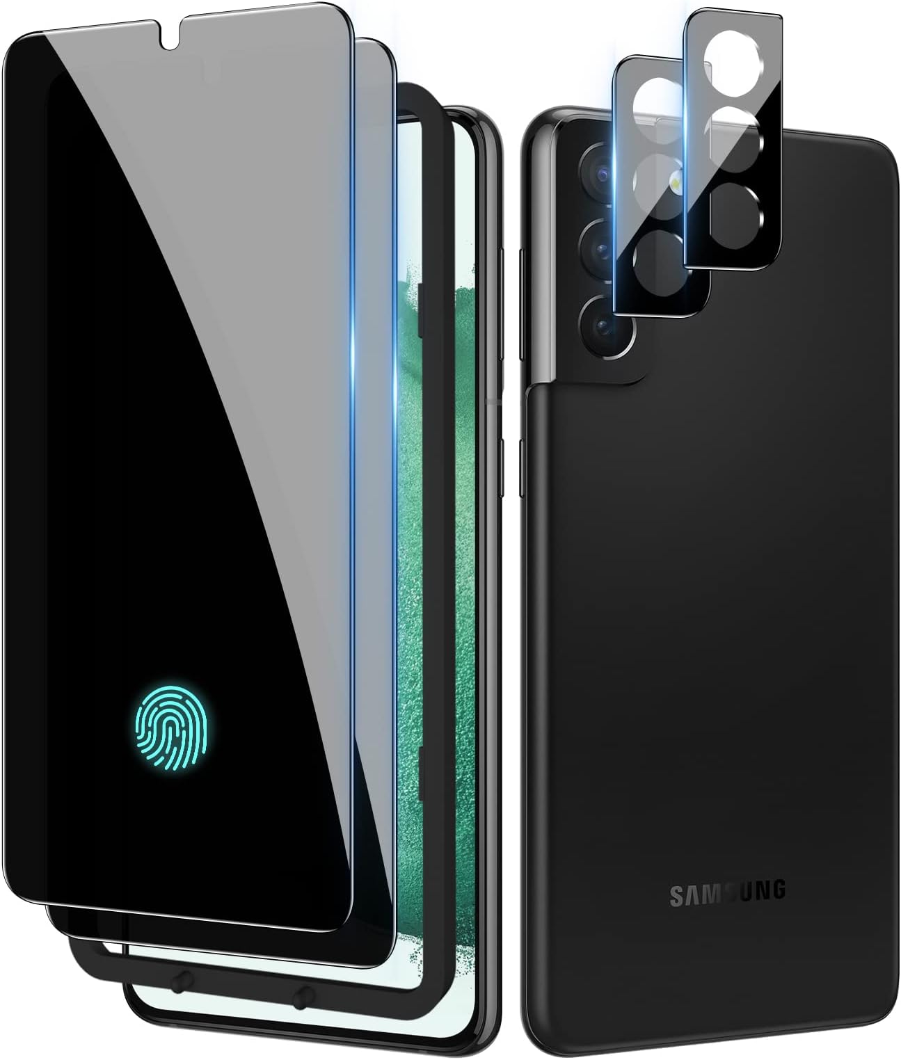 LYWHL [2+2 Pack] for Samsung Galaxy S22 Plus Privacy Screen Protector [Support Fingerprint ID] + Camera Lens Protector, Tempered Glass Black Film for Galaxy S22 Plus 6.6”, Case Friendly