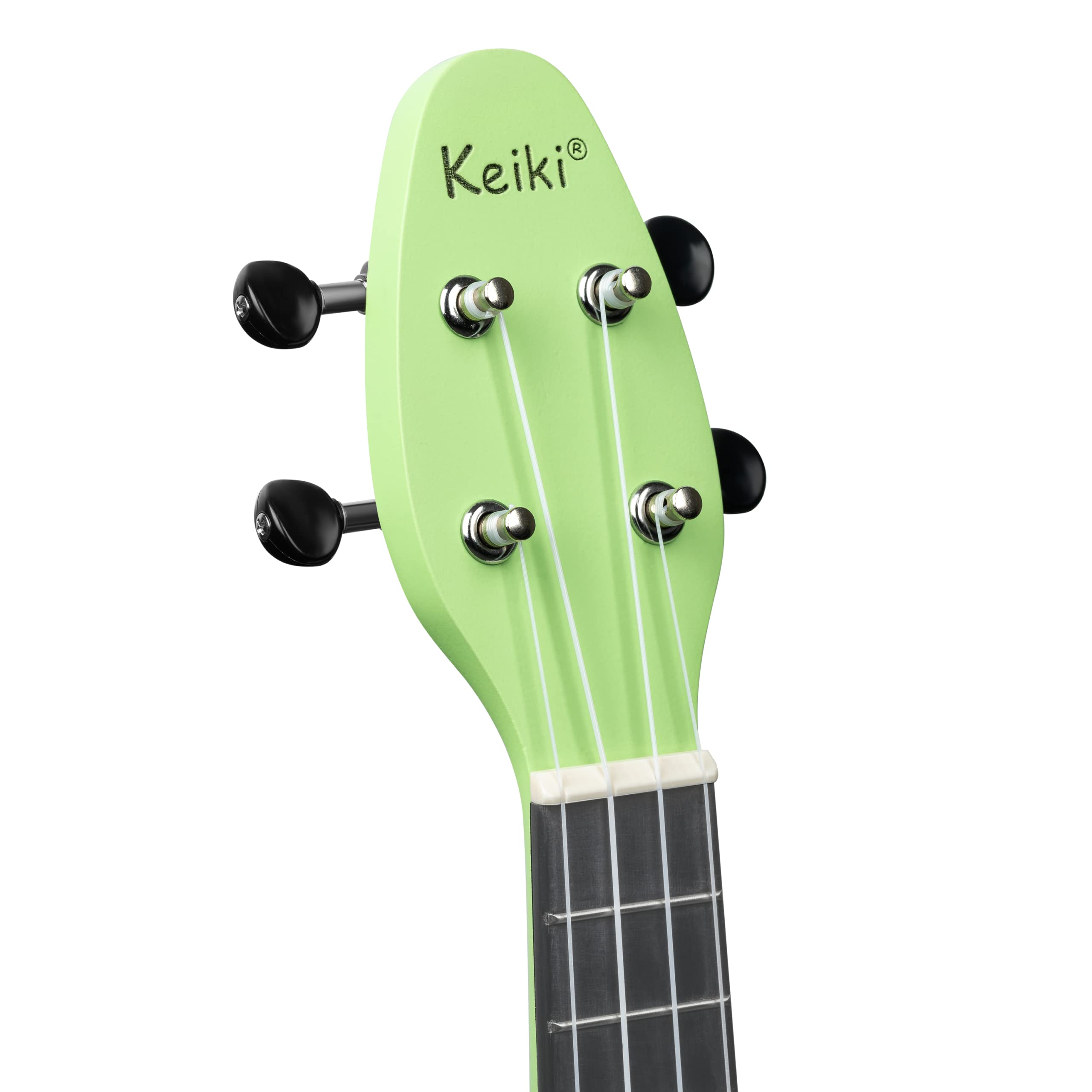 Ortega Guitars Ukelele Soprano verde - Keiki K2 - Kit de inicio incluye afinador, correa, 5 púas medianas y bolsa de dibujo - pastel/tomatillo (K2-TMO)