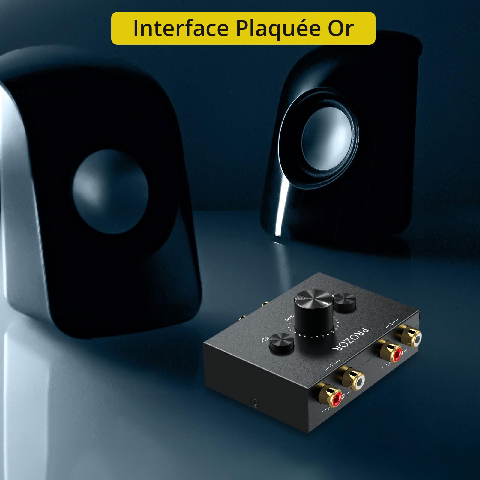 PROZOR Commutateur Audio Stéréo Bidirectionnel R/L 2-en-1/1-en-2 - Bouton Muet Volume sans Alimentation pour Home Cinéma Studio