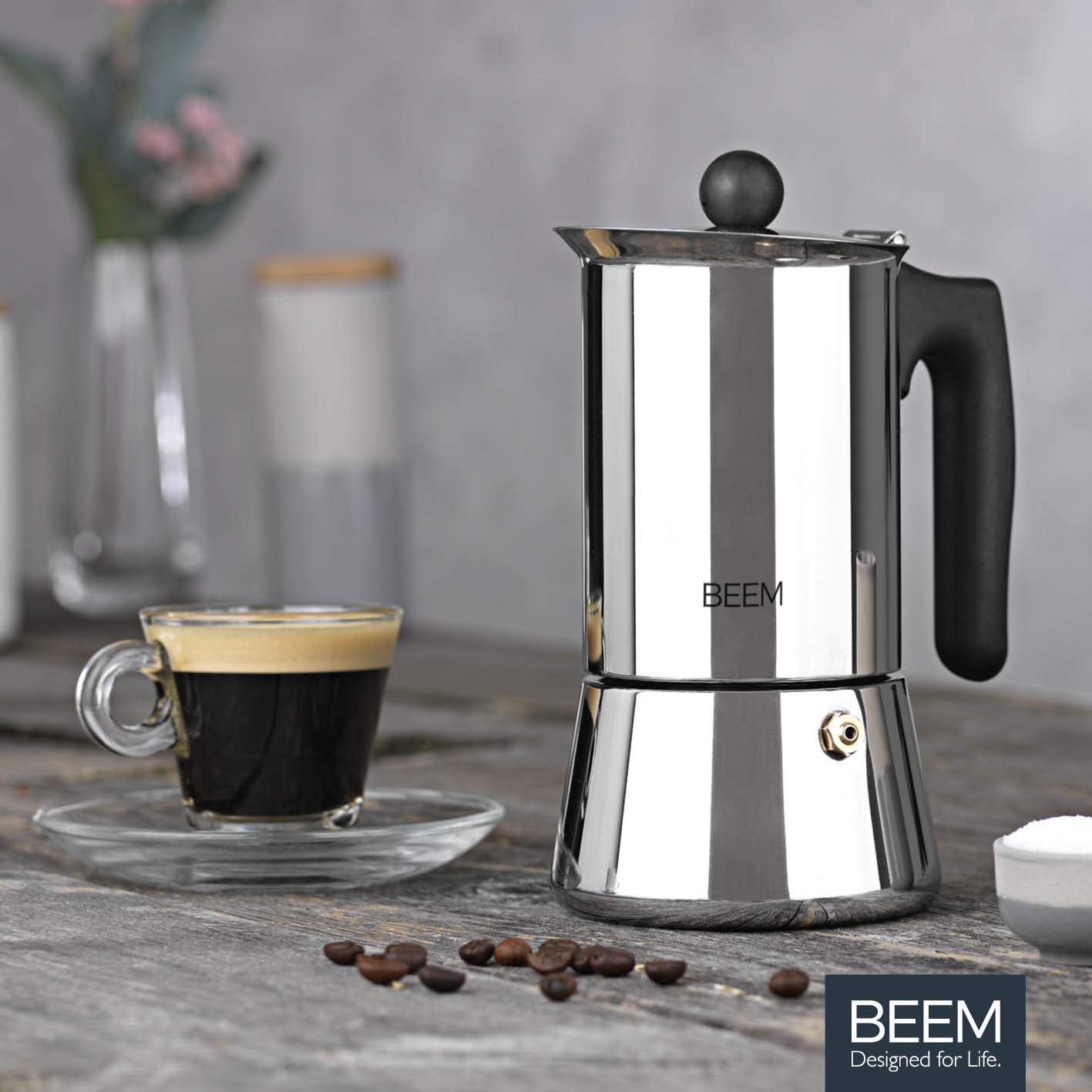 BEEM ESPRESSOMAKER Espressokocher - 4 Tassen | Herdkocher | Induktion | Edelstahl | Espresso - Kanne | Mokkakanne | Klassisch | 200 ml