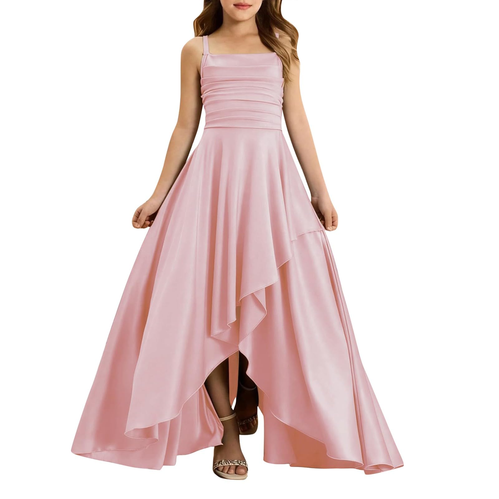 Generisch Camiseta de tirantes delgados para niña con pliegues en la cintura, falda asimétrica y falda para niñas