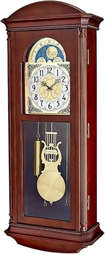 Miniatura 3 de Bulova Litchfield - Reloj de pared regulador grande, modelo C4332, diseño clásico de péndulo, timbre armónico por hora, acabado marrón cereza