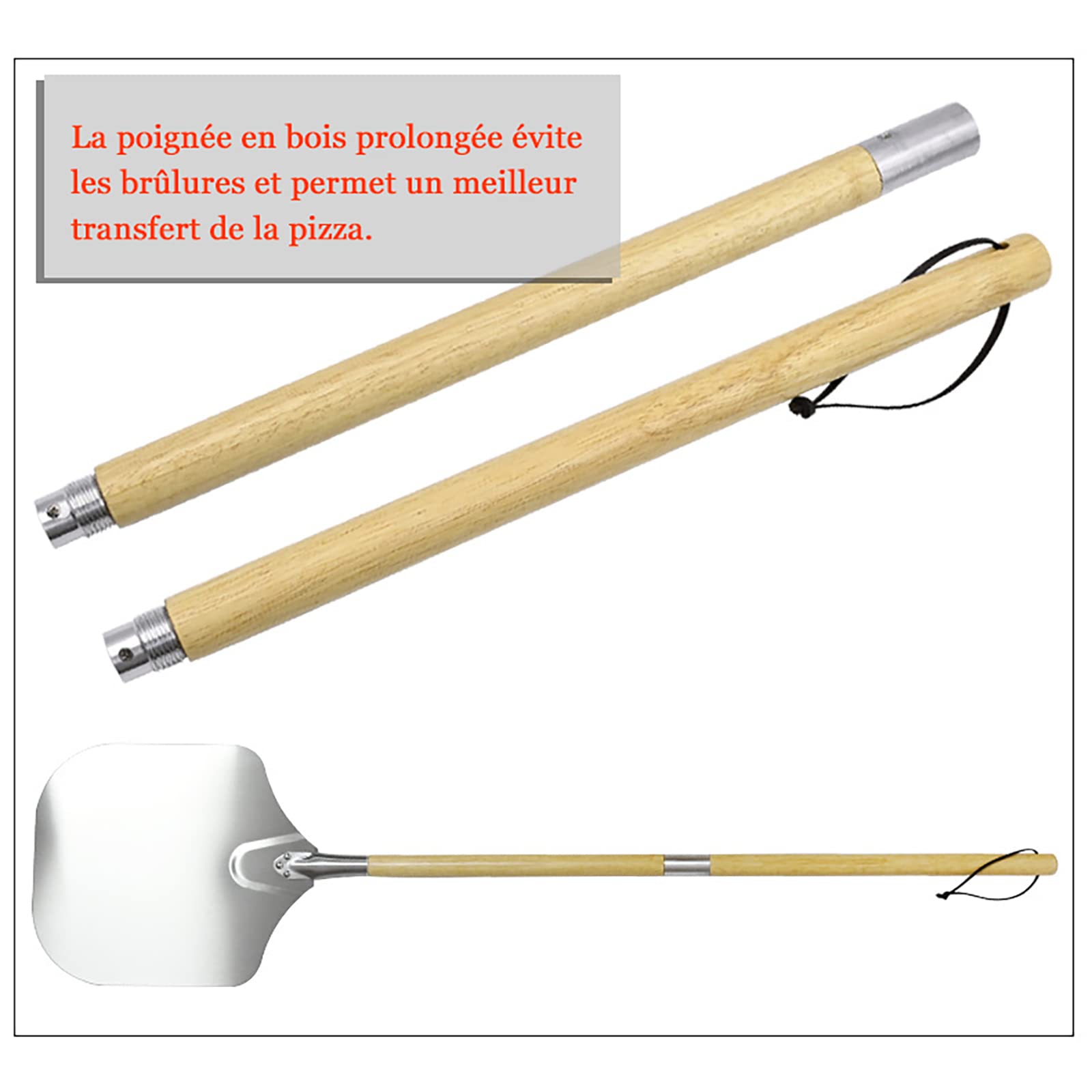 Długa profesjonalna łopatka do pizzy z aluminium, luksusowa paleta do pizzy, z lekką i antypoślizgową drewnianą rączką, do pizzy DIY do użytku domowego i komercyjnego (12 ?,Długa)