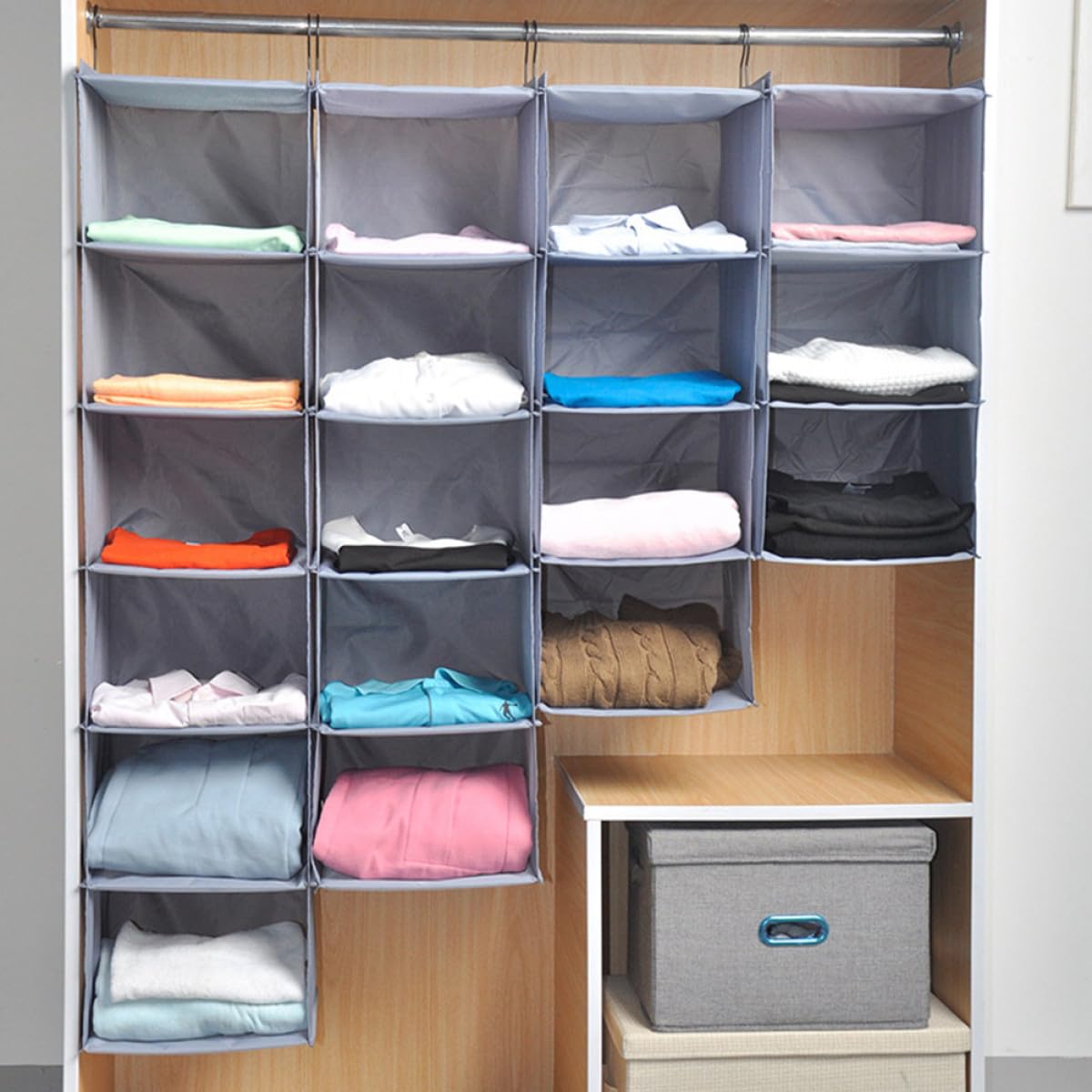 PACKOVE Organisateur de Vêtements pour Armoire à Linge Suspendu 4 Couches en Polyester Grosse Capacité Facile à Installer Ranger pour Placard