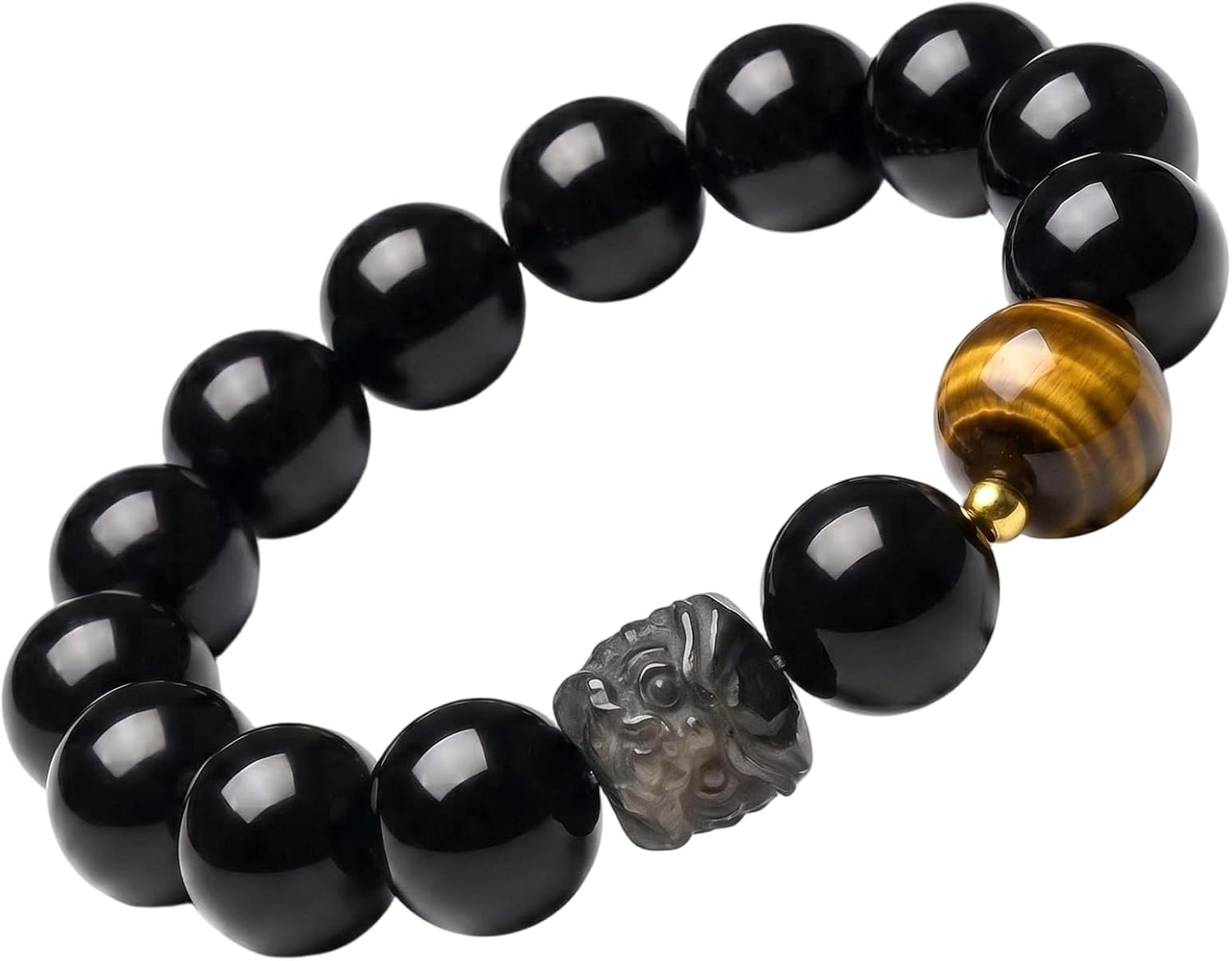 Black Obsidian Bracelet for Men and Women – Natural Crystal Beads Bracelet for Protection, Healing, and Positive Energy – Tiger Eye & Obsidian Stone Jewelry