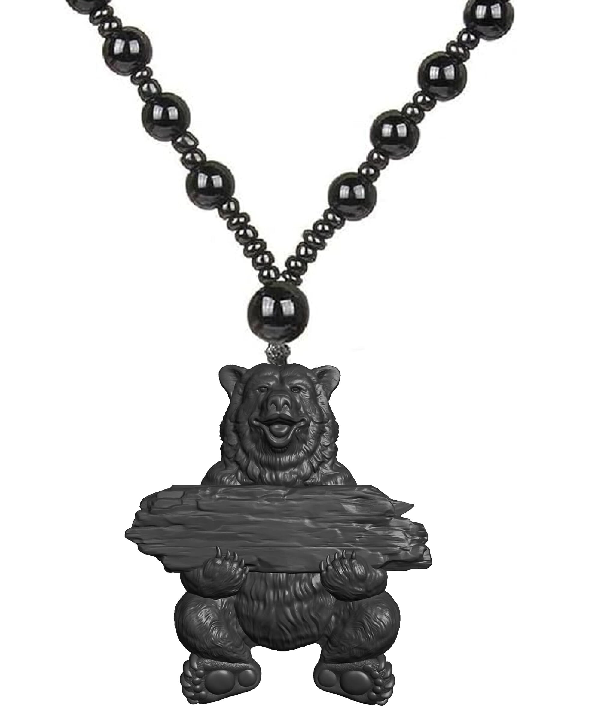 Black Teddy Bear Sign Pendant Necklace Handmade Resin Personalized Charm Adjustable Beaded Chain Symbolic Jewelry Gift for Men & Women-image-13