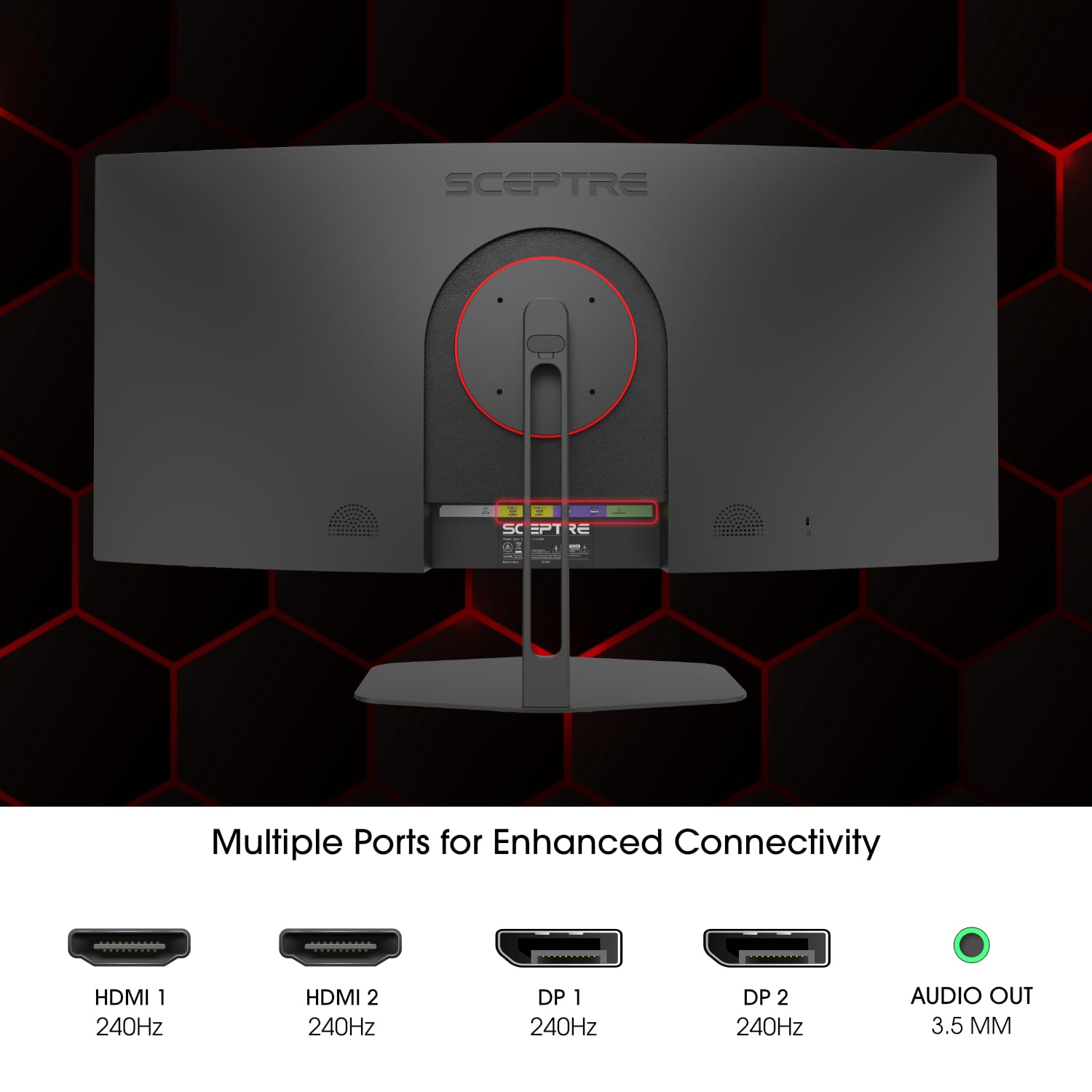 Sceptre - Monitor de Juego Curvo de 34" Prime 3440 x 1440 a 240 Hz 1500R 1 ms 100% sRGB DisplayPort x2 HDMI x2 Altavoces Integrados Machine Black 2027 (C345B-QU240T Series)