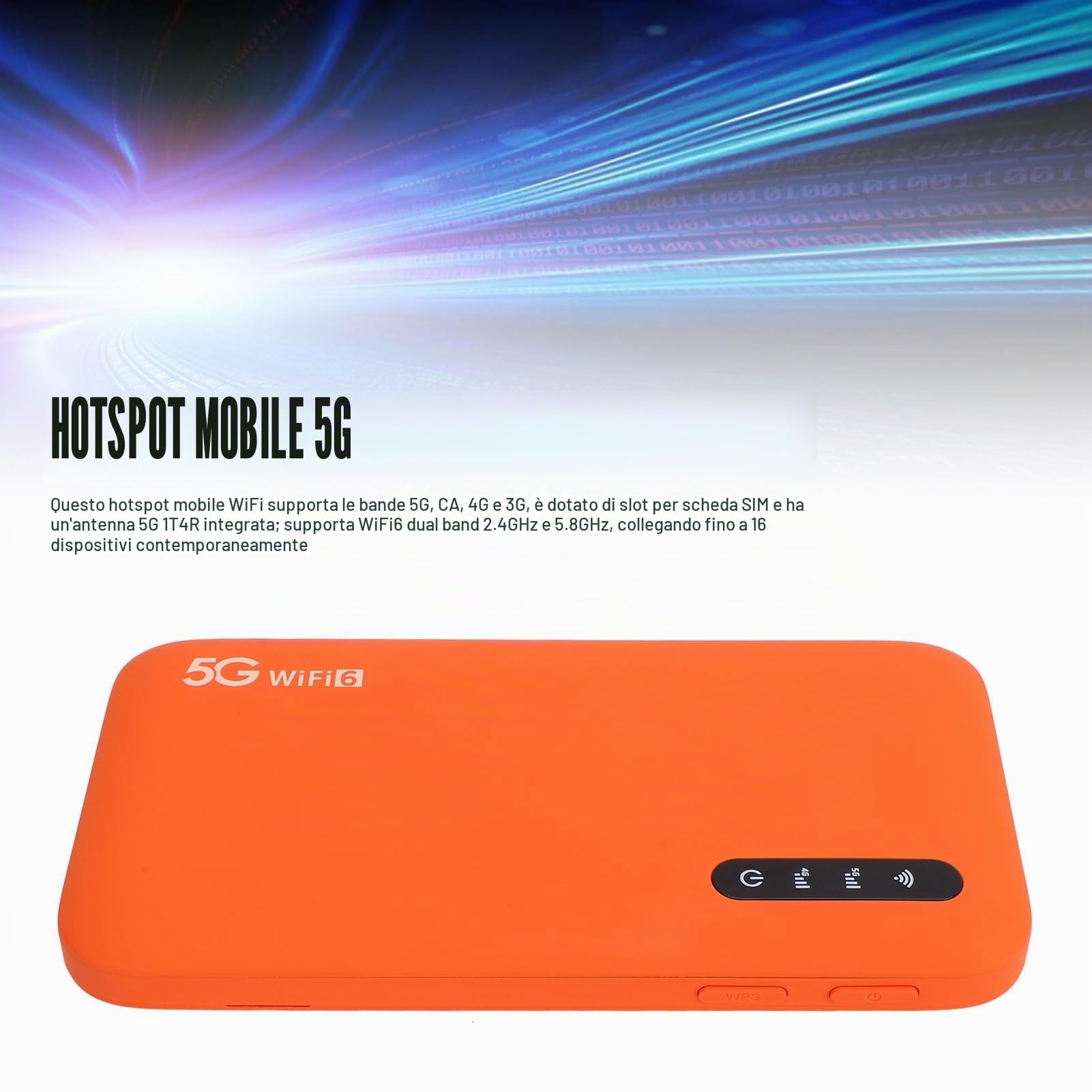 Router WiFi portatile 5G ad alta velocità con hotspot mobile doppia bande WiFi6 per viaggi, SIM Card slot, supporta 16 dispositivi, batteria 6100mAh