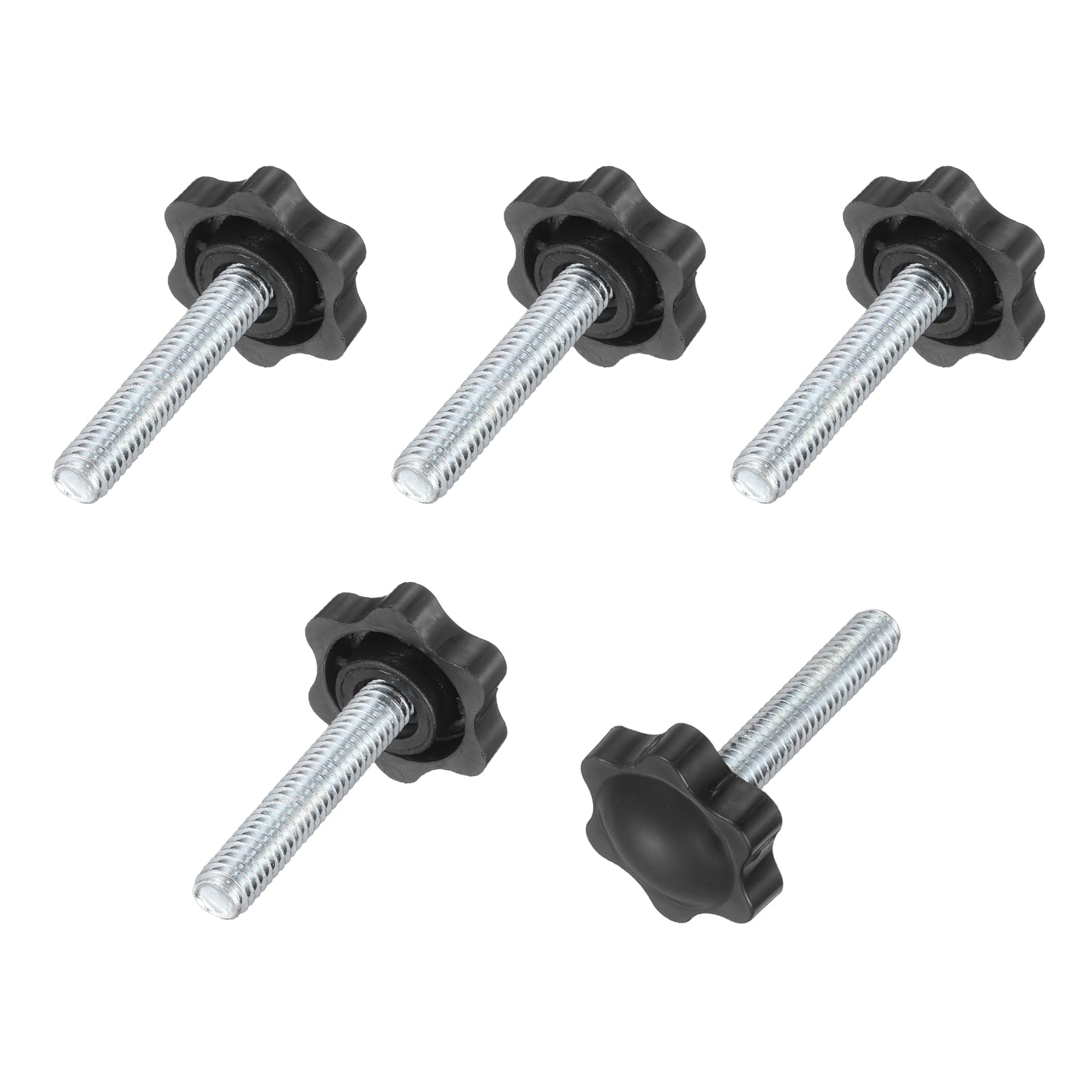 sourcing map 5Pcs 5/16"-18 Star Knobs 1.6" Threaded Stud Plastic Black