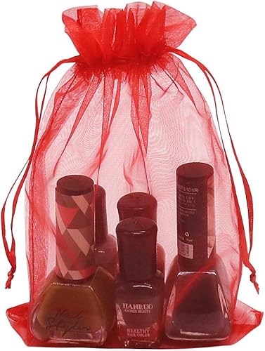 Miniatura 3 de HRX Package Bolsas de organza rojas, 100 unidades, 5 x 7 pulgadas, regalo de Navidad, bolsas con cordón, bolsas de joyería de malla para recuerdos