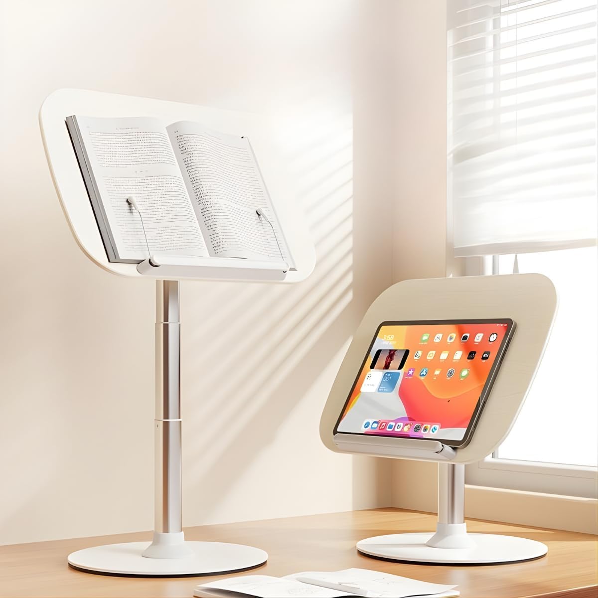 Coverzone Ayarlanabilir Ahşap Kitap Okuma Standı 30–55 cm – Metal Ayaklı Ergonomik Notebook ve Tablet Standı – Çok Amaçlı Laptop Yükseltici Çizim ve Ders Çalışma Sehpası, R30, Krem