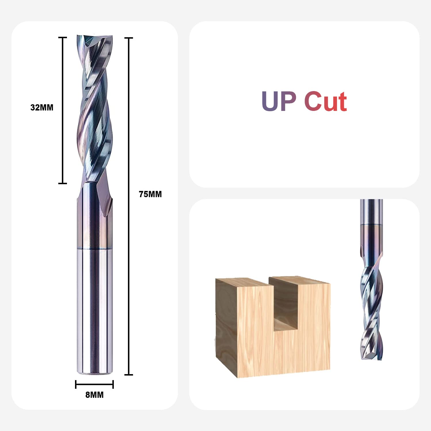 SpeTool Spiralnutfräser 8mm Schaft Upcut 32mm Schnittlänge Spiralfräser mit SPE-X Beschichtung CNC Fräser für Oberfräse 2 Flöten Nutfräser VHM Schaftfräser Holzfräser Langlochfräser Holz Router Bit
