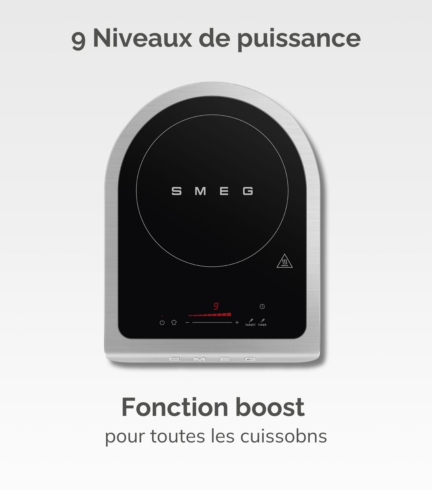 Smeg, Plaque de Cuisson à Induction Portable PIC01BLMEU, Programmes de Barbecue, Fonction de Friture et de Maintien au Chaud, 9 Niveaux de Puissance, Fonction Boost, Accessoires Inclus, 2100W, Noir