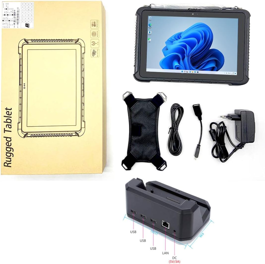 10.1 inch WIN11 OS Rugged Tablet, 4G LTE, GPS, Water Resistance, Sunlight Readable, Intel N5100, 8GB RAM/128GB ROM,FHD 1200 * 1920, Bluetooth, Dual Wi-Fi, with Charge Dock