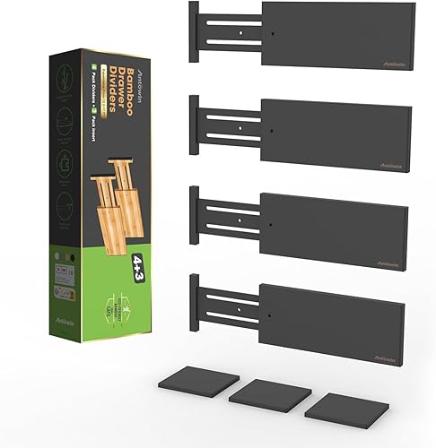 ANTOWIN Paquete de 4 separadores de cajones expandibles, 4.7 pulgadas de alto, se extienden de 12.2 a 17.7 pulgadas, organizadores de cajones de