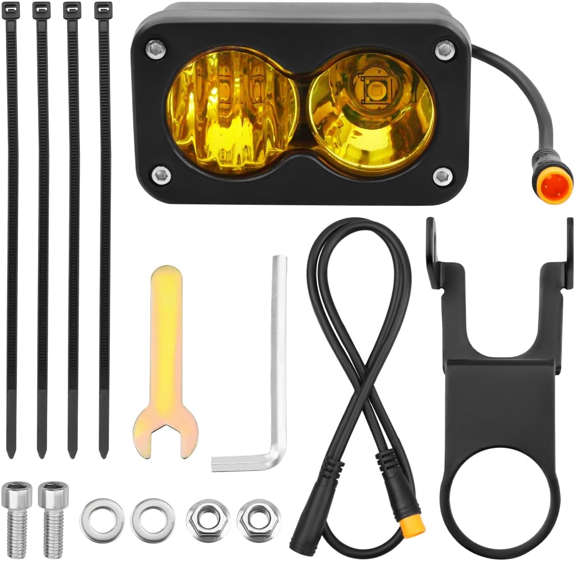 Ebike Headlight Kit Fit for Ridstar Q20 Electric Bike, 20W LED Headlight 6000-6500K Dual Beam Front Lamp 3-Pin Plug and Play Bicycle Headlamp with Mount Bracket, Yellow Lens