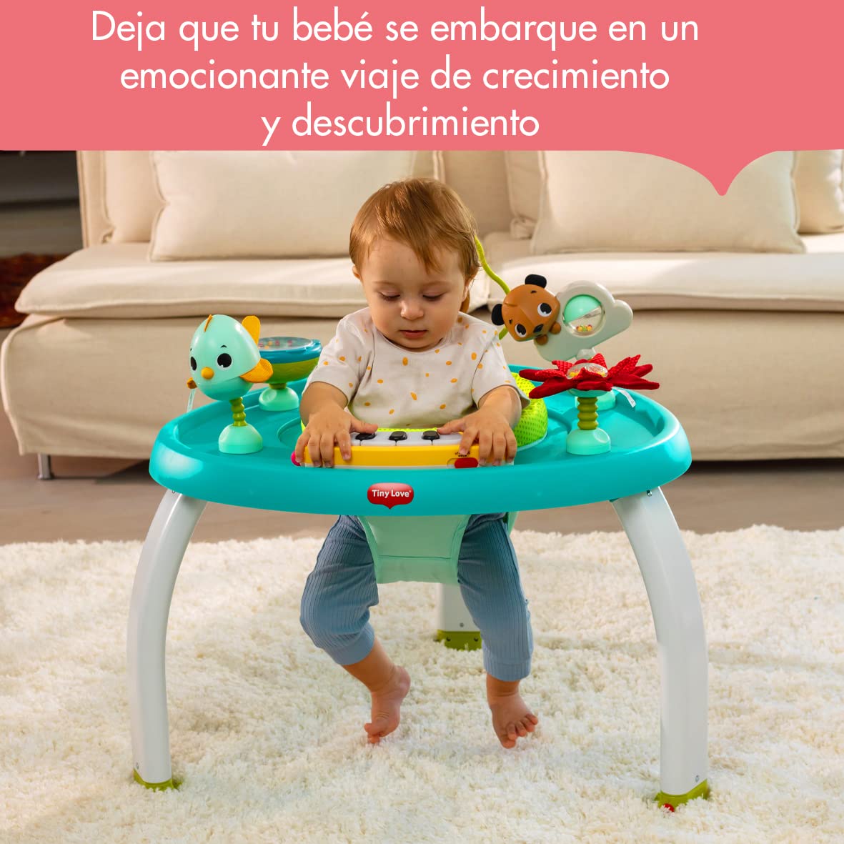 Tiny Love Here I Grow 5 en 1, Centro de actividades evolutivo, mesa de juegos con 21 actividades, tabla de equilibro, asiento giratorio 360º, juegos interactivos, de 0 a 36 meses, Meadow Days
