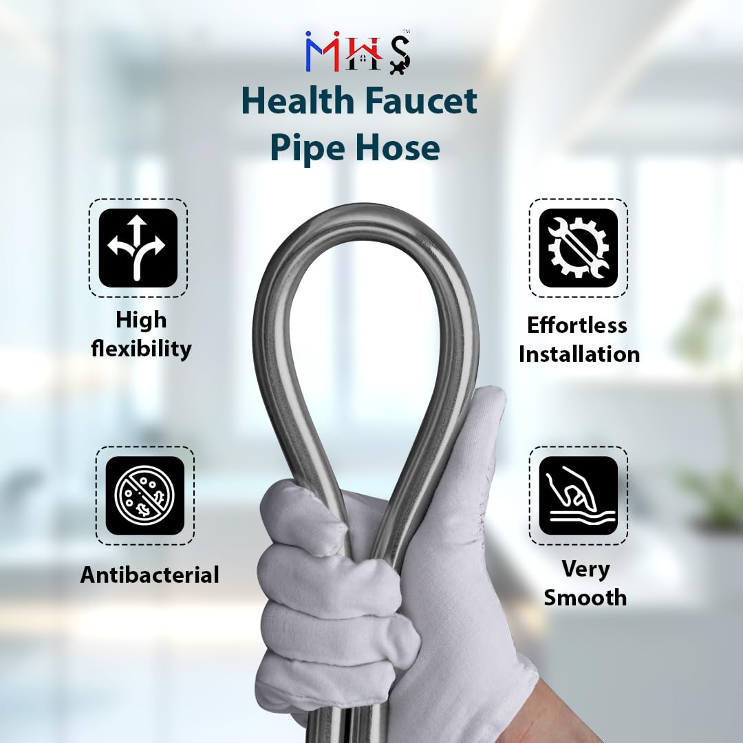 MHS Premium Health Faucet Hose Pipe – Flexible Gray PVC Tube for Bathroom Hand Shower & Faucet | Durable & Leak-Proof | Heavy Duty Brass Fittings | Made in India (2 Meter) 2