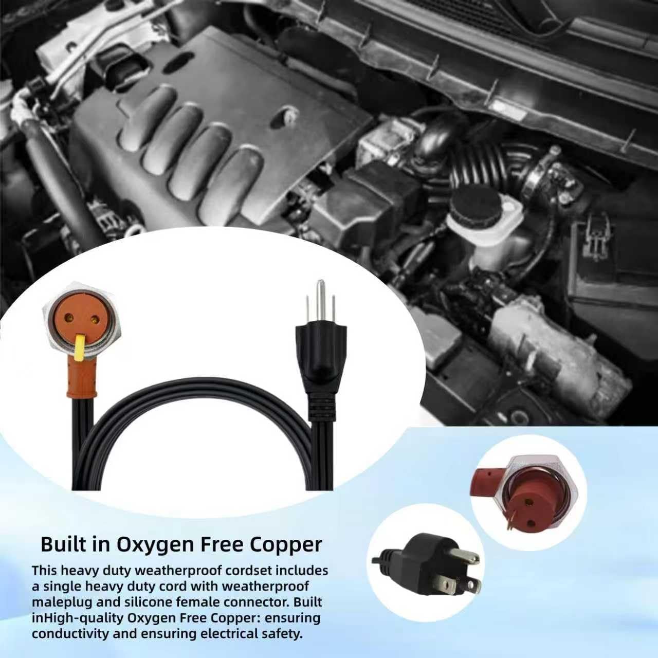 3600008 Replacement Cordset Cord for Heavy Duty Immersion Heaters and Engine Block Heaters 6-feet 120V, Compatible with Ford F250 F350 and Dodge Ram 2500 Cummins Diesel - with Dust Cover