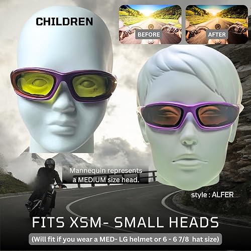Miniatura 6 de Bikershades Gafas de montar en motocicleta con montura morada, pequeñas para mujeres y niñas