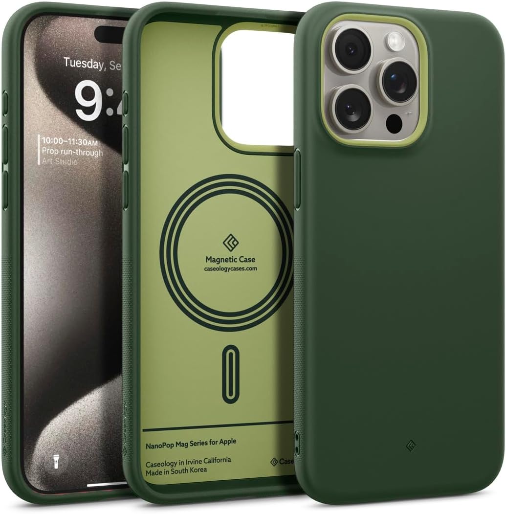 Caseology Nano Pop Mag for iPhone 15 Pro Max Case [Dual Layer Silicone Case Compatible with Magsafe] Military Grade Drop Tested (2023) - AVO Green