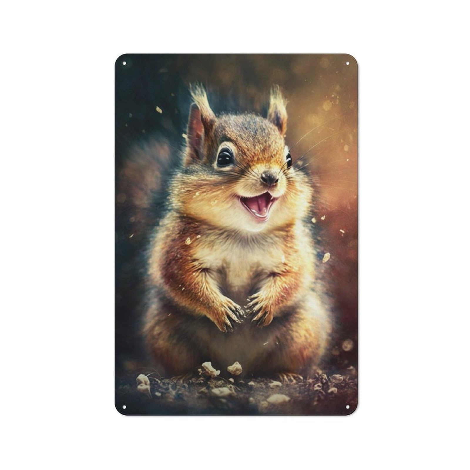 Junmoney Squirrel Watercolor Paint Metal Plaque With Design 30X20cm, Retro Kitchen Wall Decor For Bakery, Diner, Cafe Or Family Room
