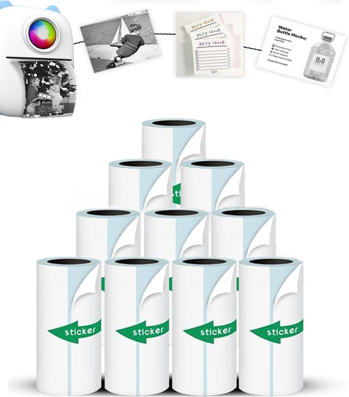Mini Printer Sticker Paper, 10 Rolls Thermal Printer Stickers Paper 57 X 25mm, Printable Sticker Papers for Mini Print Papers and Most Instant Print Cameras