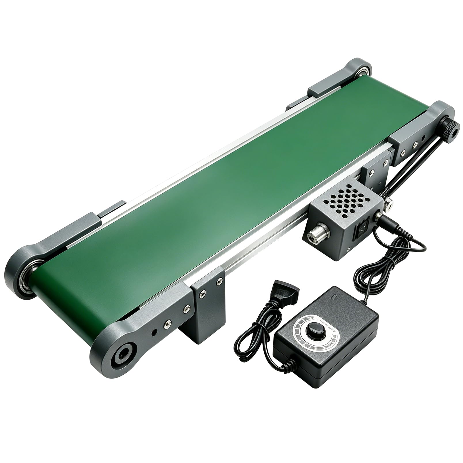 Förderband Elektrisch 500 x 100 mm, Tischförderband mit Vorwärts-/Rücklauf | Stufenloser Geschwindigkeitsregelung, DC 12V Förderer 0-167 U/min, Bandgeschwindigkeit 1,8-7,6 cm/s für DIY Projekte