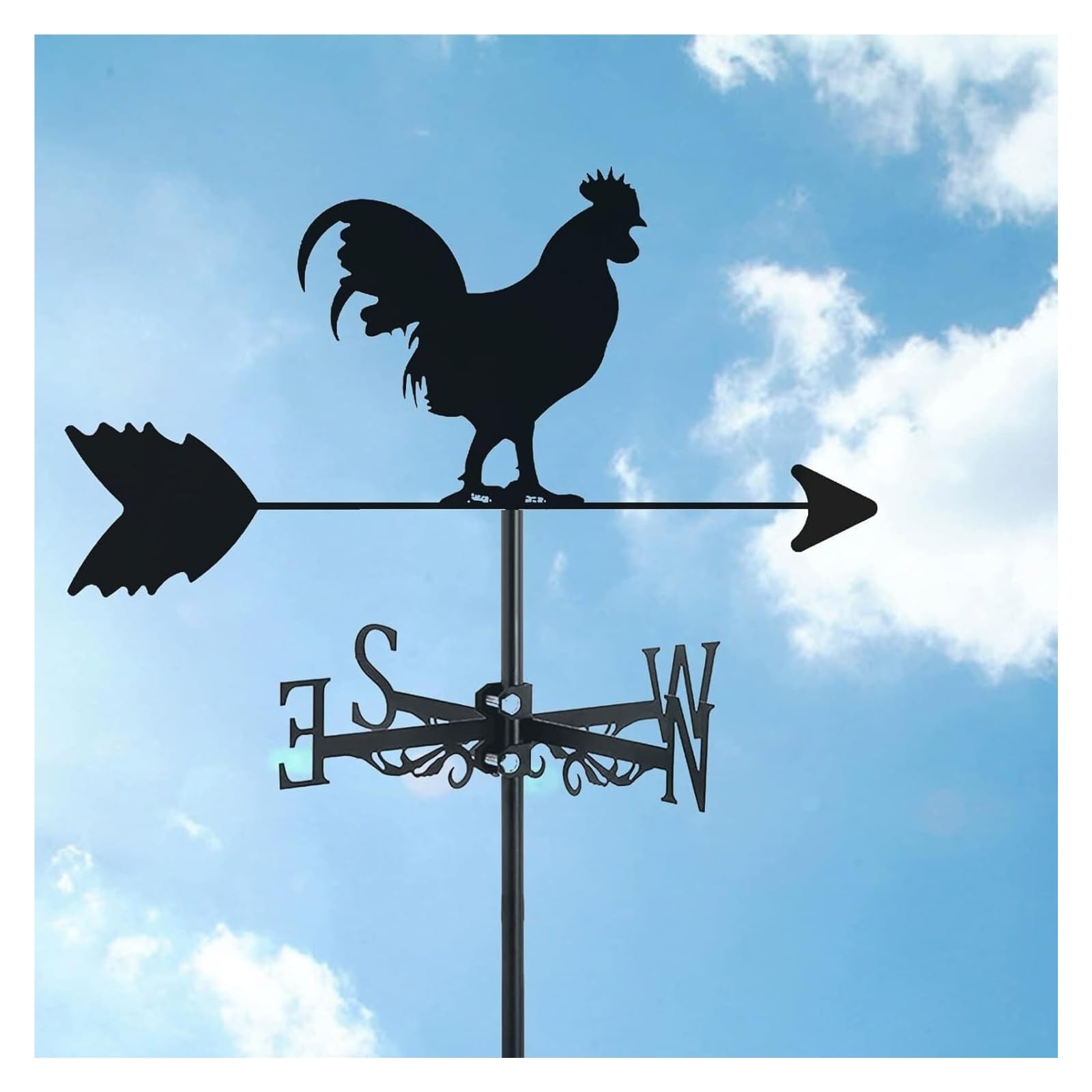 TAXXII Farmhouse Chickens Weather Vane Metal Weathervane Outdoor Roof Mount, Stainless Rooster Cockerel Decor Measuring Tools, Wind Direction Indicator for Yard Garden Architecture(Chicke