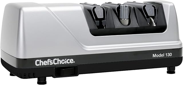 Chef'sChoice 130 Professional Electric Knife Sharpening Station for 20-Degree Straight and Serrated Knives Diamond Abrasives and Precision Angle Guides, 3-Stage, Silver